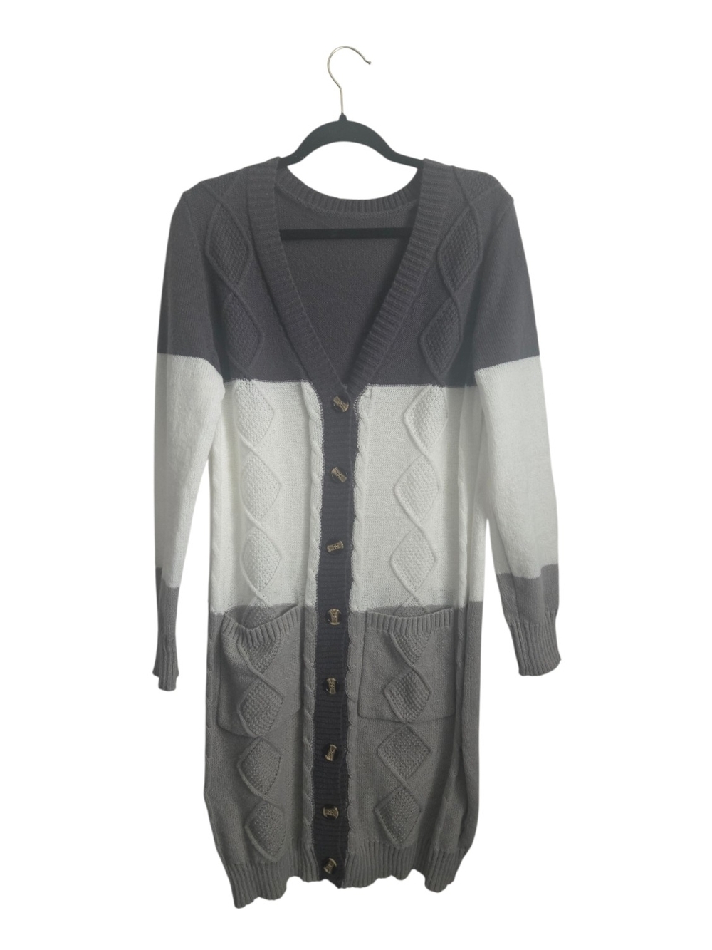 SHEIN Gray & White Long Colorblock Cardigan Dress
